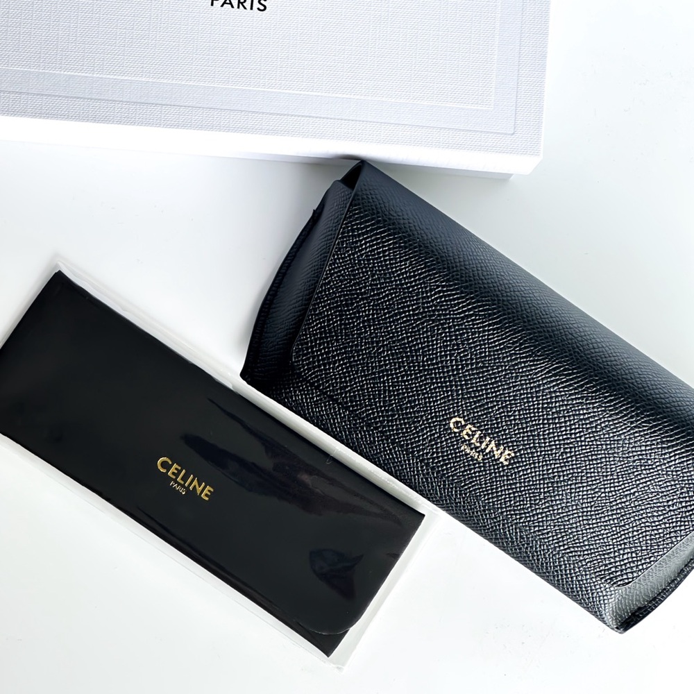 Celine Sunglasses Eyeglasses Medium Soft Black Leather Case W/Box